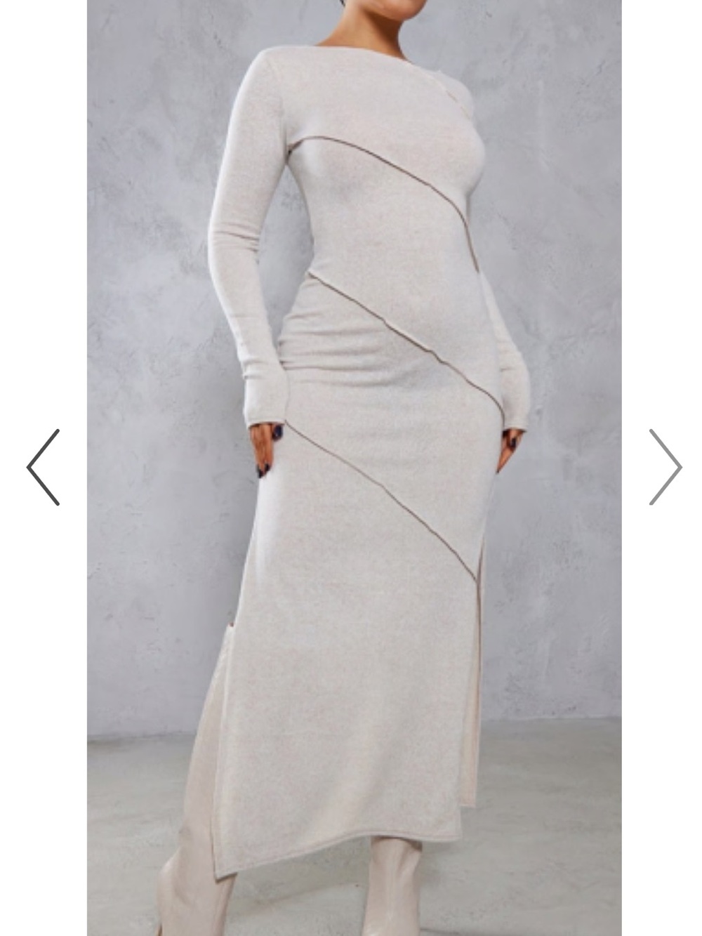 PrettyLittleThing Cream Ribbed Long Sleeve Maxi Dress